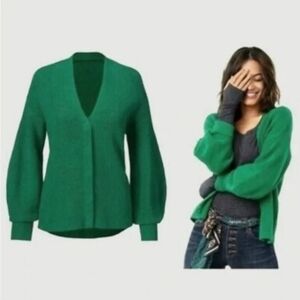 CABI Lucky Cardigan Kelly Green Ribbed Long Sleeve Snap Closure Sz L #3709 NWOT